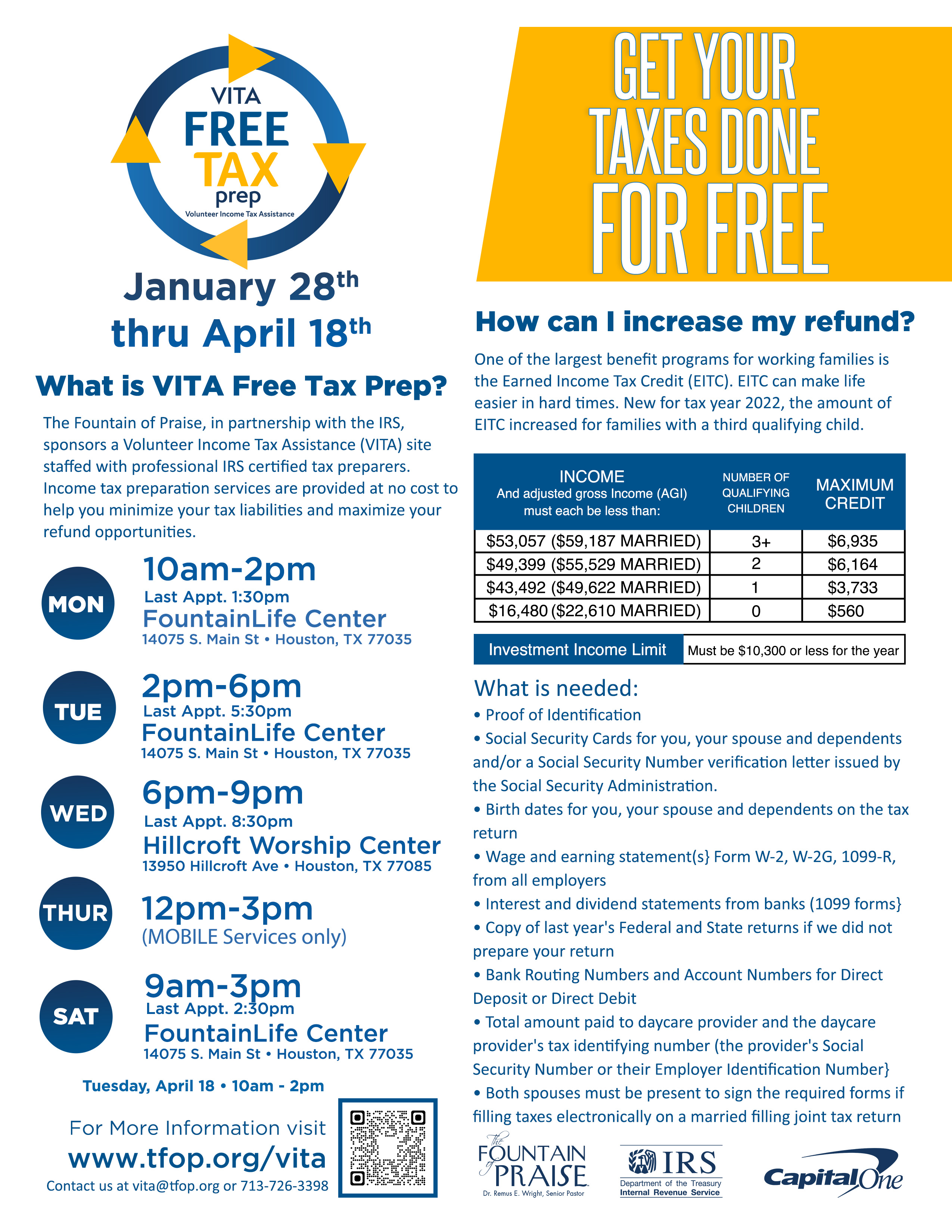 The Fountain of Praise: VITA Free Tax Preparation